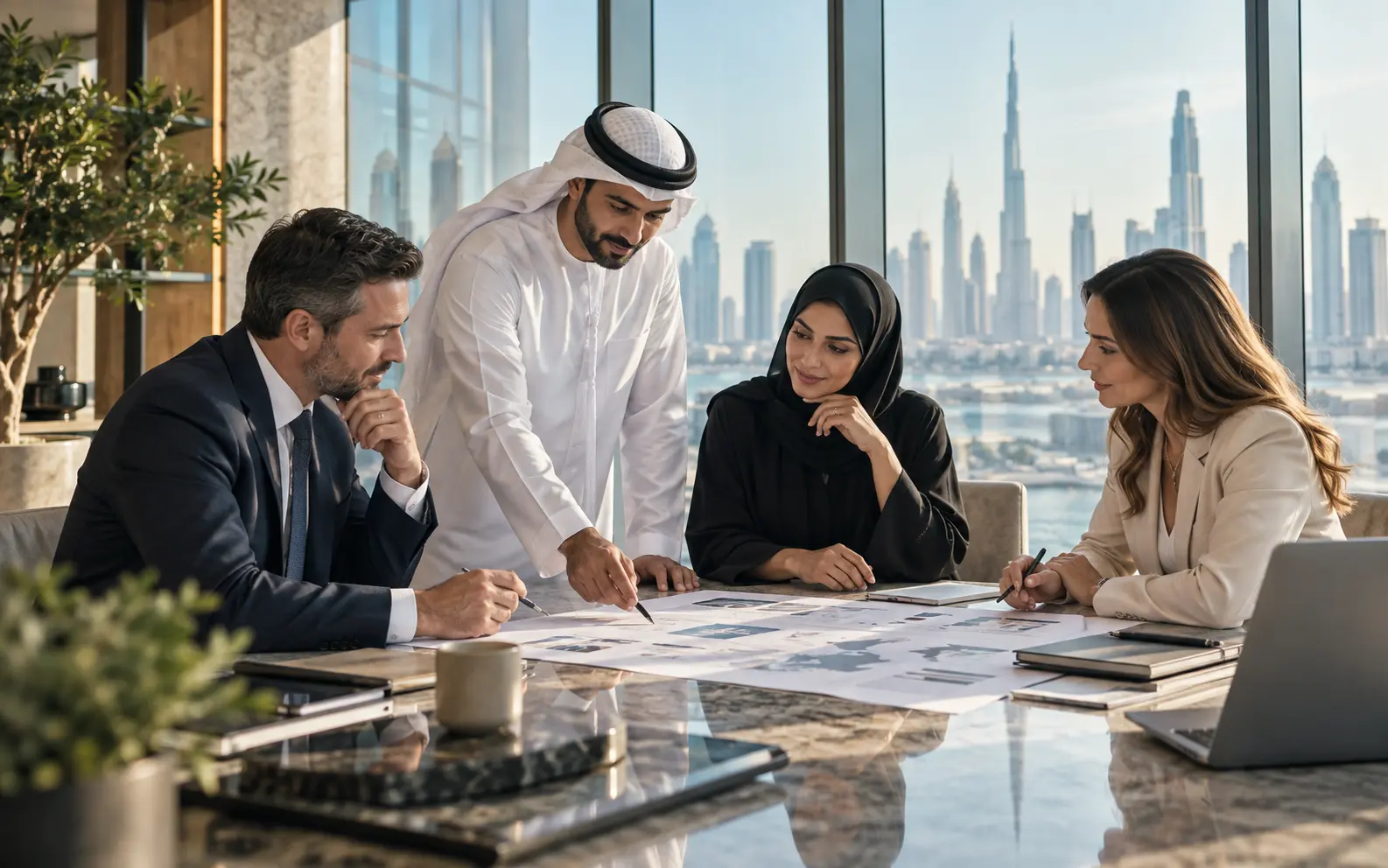 United States and Gulf professionals collaborating in a Dubai office