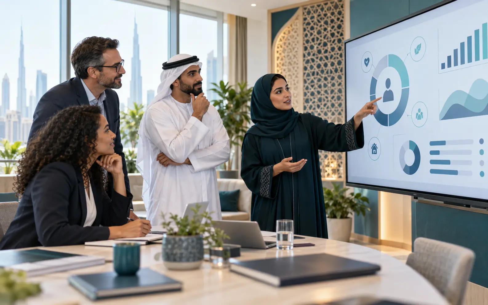 International professionals reviewing a person-centered service strategy
